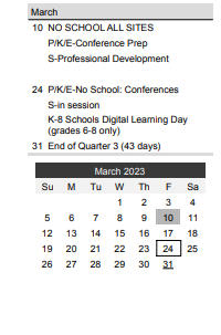 District School Academic Calendar for Area Learning Center Hubb PROG. for March 2023