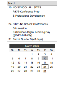 District School Academic Calendar for Crossroads Science Program for March 2023
