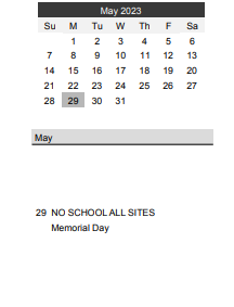 District School Academic Calendar for Crossroads Science Program for May 2023