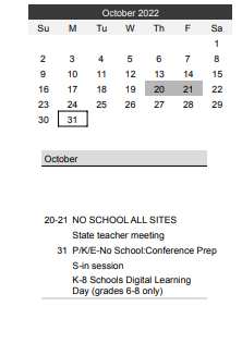 District School Academic Calendar for Bruce F Vento Learning Center for October 2022