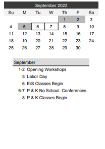 District School Academic Calendar for Boys Totem Town for September 2022