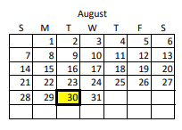 District School Academic Calendar for West High for August 2022