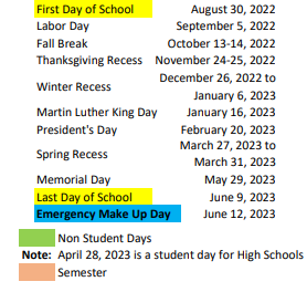 District School Academic Calendar Legend for Jackson School