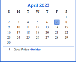 District School Academic Calendar for Bradford Elementary School for April 2023