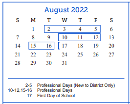 District School Academic Calendar for Lake View High School for August 2022