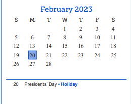 District School Academic Calendar for Reagan Elementary  for February 2023