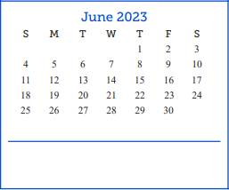 District School Academic Calendar for Blackshear Head Start for June 2023