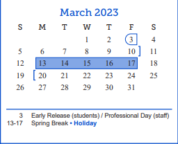 District School Academic Calendar for Lee Middle School for March 2023