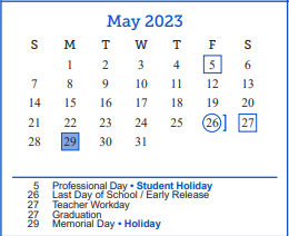 District School Academic Calendar for Lake View High School for May 2023