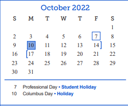 District School Academic Calendar for Carver Alter Lrn Ctr for October 2022