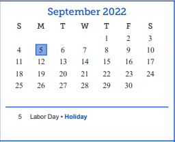 District School Academic Calendar for Carver Alter Lrn Ctr for September 2022