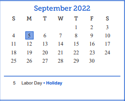 District School Academic Calendar for Lee Middle School for September 2022