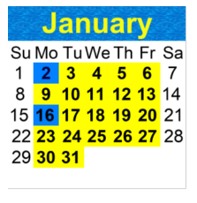 District School Academic Calendar for City Arts Academy for January 2023