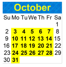 District School Academic Calendar for Wangenheim Middle for October 2022