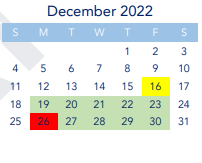 District School Academic Calendar for Small School For Equity for December 2022