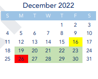 District School Academic Calendar for Francisco Middle for December 2022