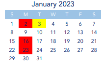 District School Academic Calendar for Chinese Education Center for January 2023