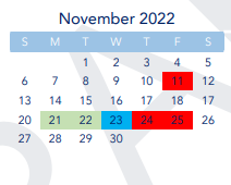 District School Academic Calendar for Chinese Education Center for November 2022