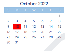 District School Academic Calendar for Downtown High School for October 2022