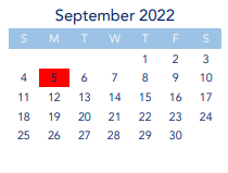 District School Academic Calendar for Commodore Sloat Elementary for September 2022