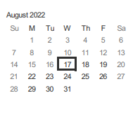 District School Academic Calendar for Hammer Elementary for August 2022