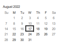 District School Academic Calendar for Grant Elementary for August 2022