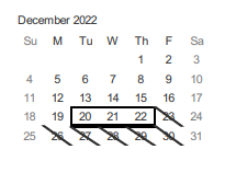 District School Academic Calendar for San Jose Community High for December 2022