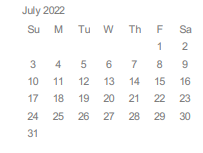 District School Academic Calendar for San Jose Community High for July 2022