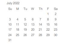 District School Academic Calendar for Williams Elementary for July 2022