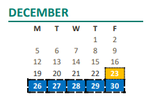 District School Academic Calendar for Pershing Elementary for December 2022