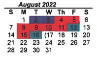 District School Academic Calendar for Denton Co J J A E P for August 2022