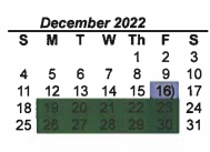 District School Academic Calendar for Tenderfoot Primary for December 2022