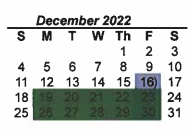 District School Academic Calendar for Denton Co J J A E P for December 2022