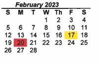 District School Academic Calendar for Denton Co J J A E P for February 2023