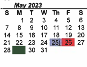 District School Academic Calendar for Denton Co J J A E P for May 2023