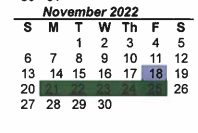 District School Academic Calendar for Clear Creek Int for November 2022