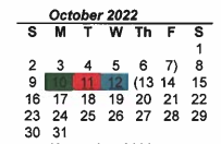 District School Academic Calendar for Tenderfoot Primary for October 2022