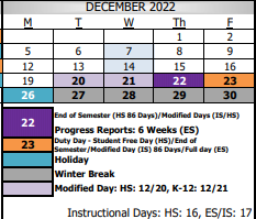 District School Academic Calendar for Edward B. Cole Academy for December 2022