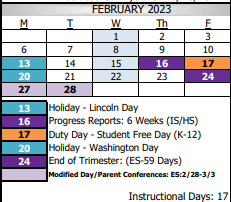 District School Academic Calendar for Santiago Elementary for February 2023