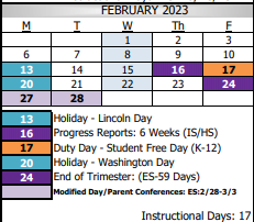 District School Academic Calendar for El Sol Santa Ana Science And Arts Academy for February 2023