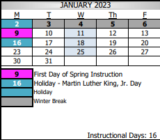 District School Academic Calendar for Albor Charter School for January 2023
