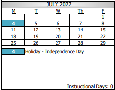 District School Academic Calendar for Century High for July 2022