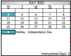 District School Academic Calendar for Mountain View High School for July 2022