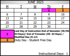 District School Academic Calendar for Mac Arthur Fundamental Intermediate for June 2023