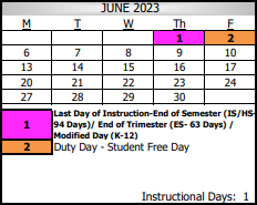 District School Academic Calendar for Taft Elementary for June 2023