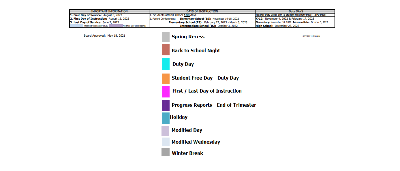 District School Academic Calendar Key for Muir Fundamental