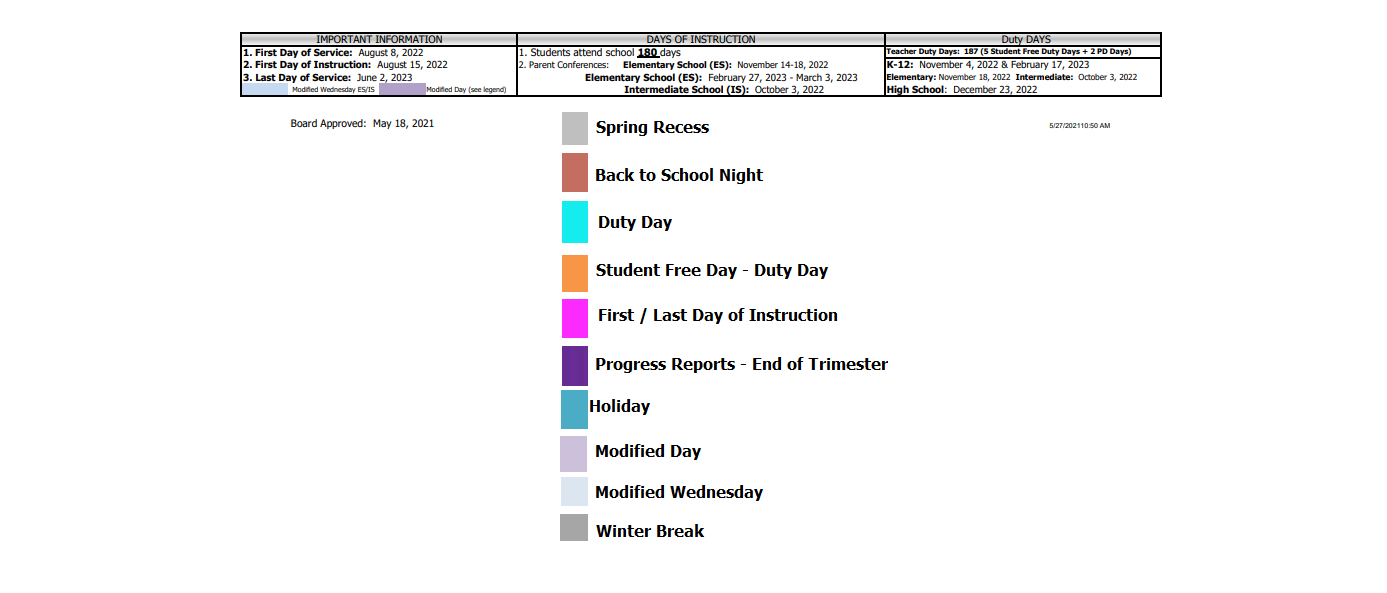 District School Academic Calendar Key for Santiago Elementary