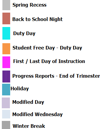 District School Academic Calendar Legend for Santiago Elementary