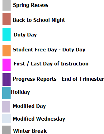 District School Academic Calendar Legend for Orange County Educational Arts Academy