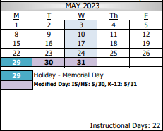 District School Academic Calendar for Willard Intermediate for May 2023